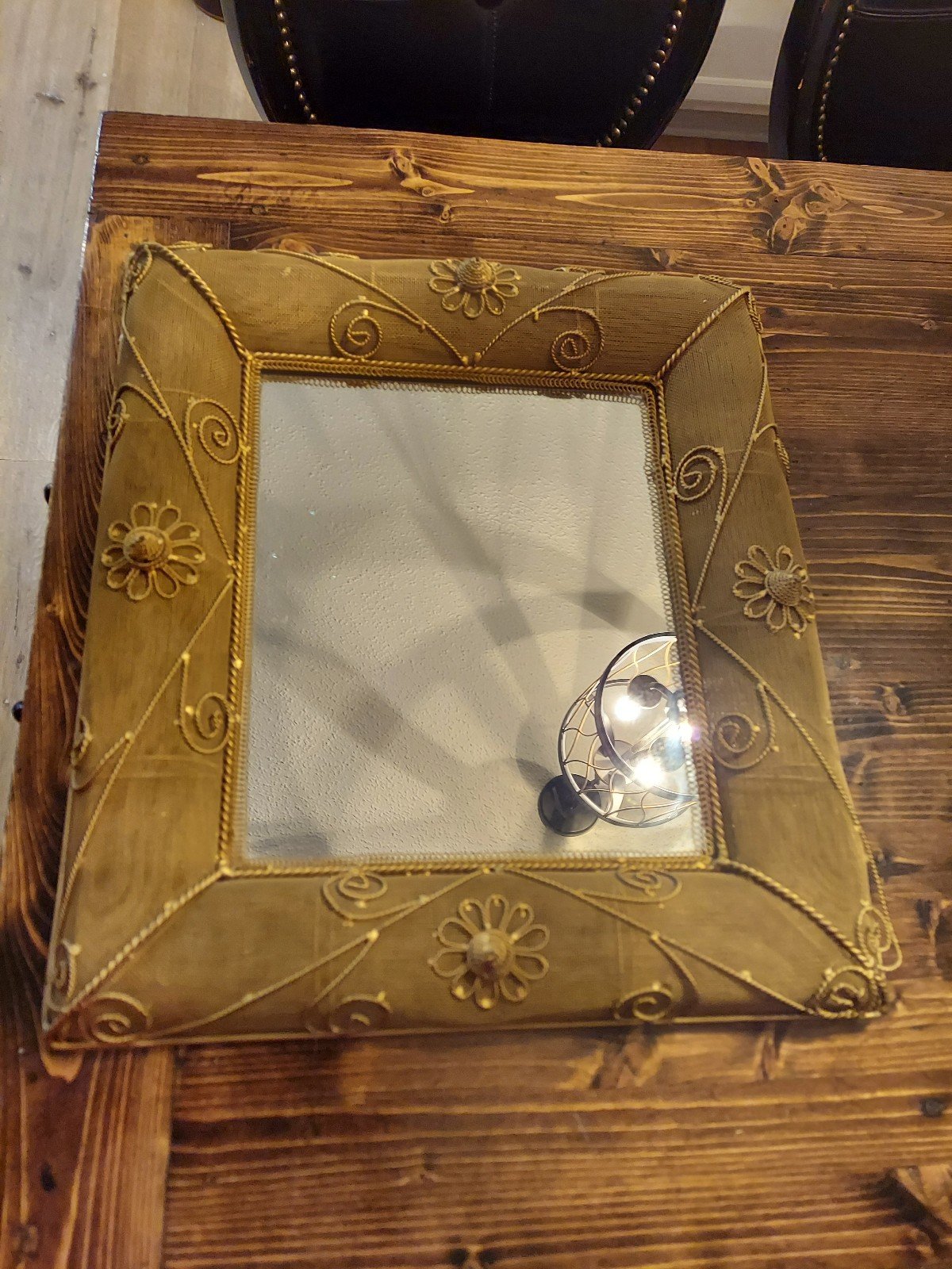 Vintage Gold Gilted Wire Mess Mirror 1950s CFgIGYyaz
