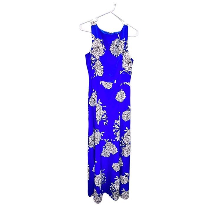 Vince Camuto Sleeveless Round Neck Blue Floral A-Line M