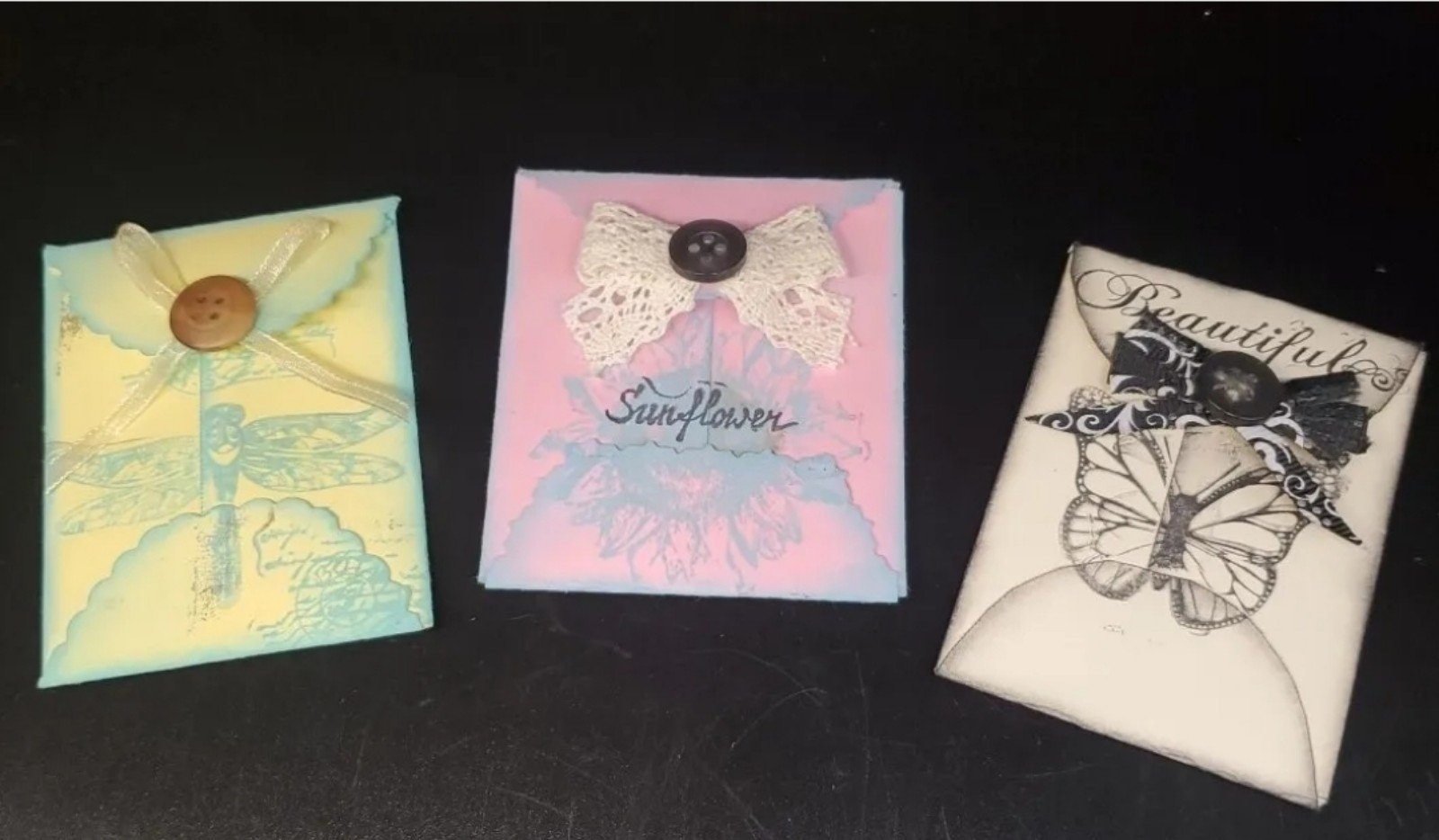 Set Of 3 Junk Journal Mini Envelopes Handmade. Sunflower Butterfly And Dragonfly EQTSwlsQt