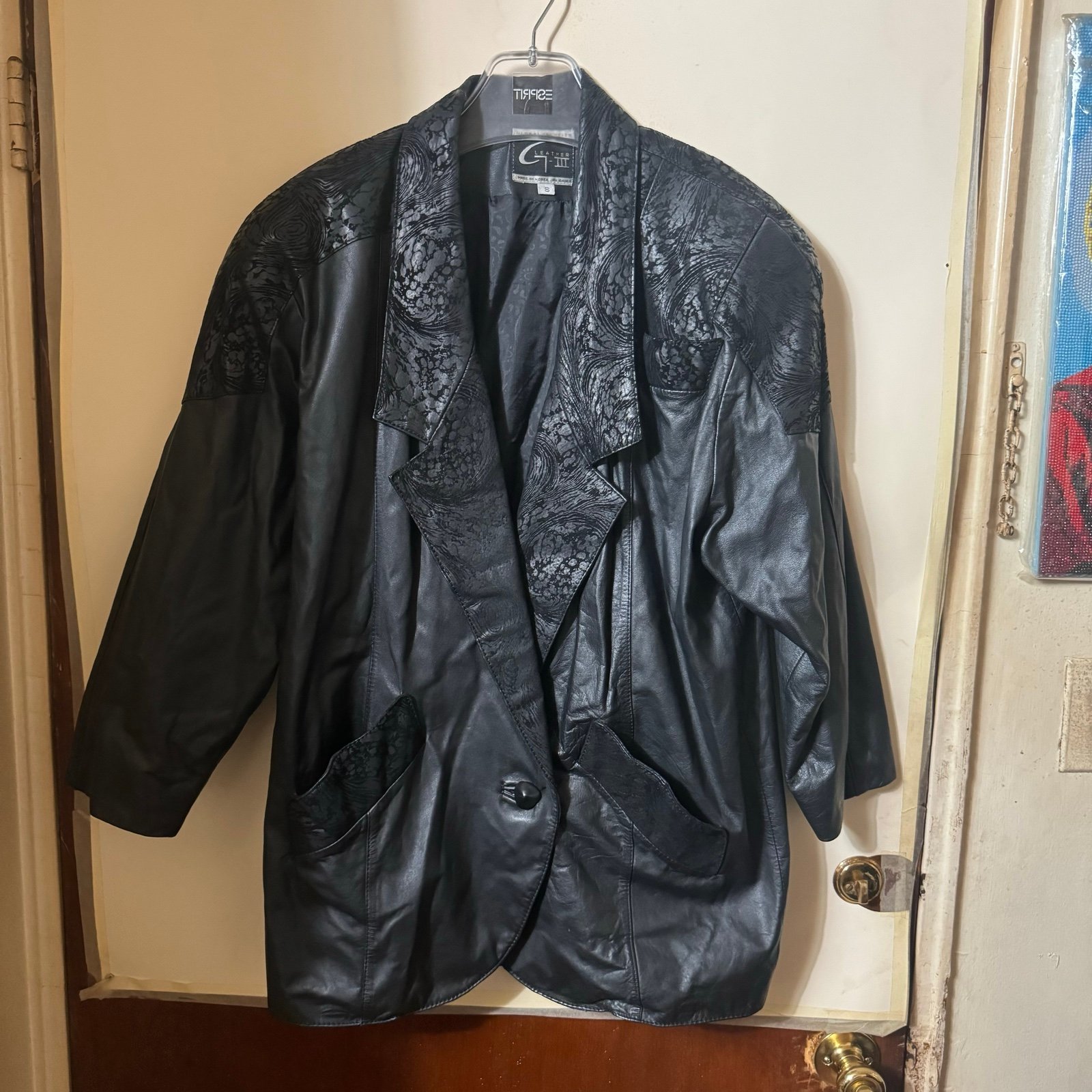 Vintage Global Identity G-III Embossed Leather Jacket, Womens S Black 9FBkz8hBu