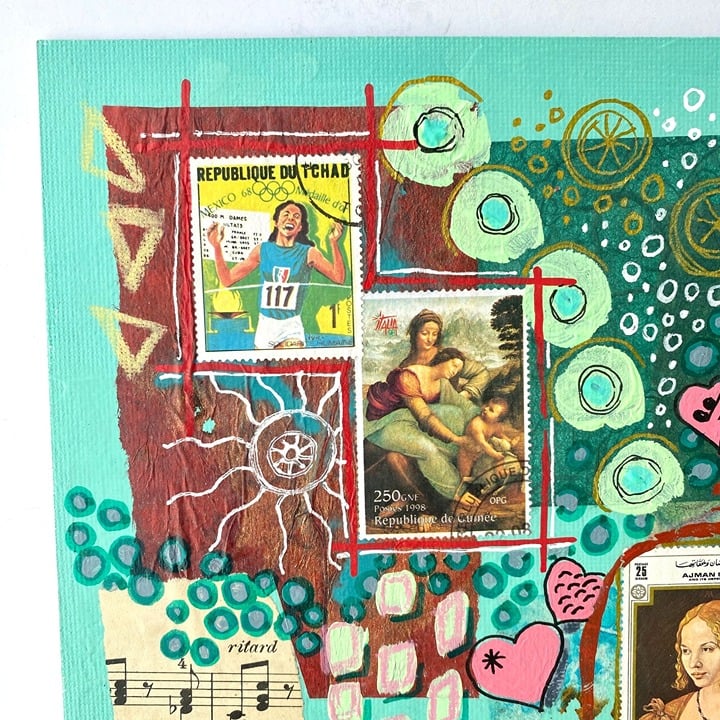 Young Ladies - Original Mixed Media Wall Art Collage Painting 8x8in Frame Ready 3wTTbxnIg