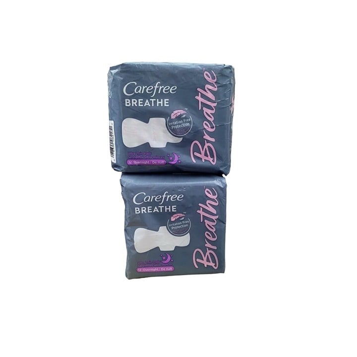 2-Carefree Breathe Ultra Thin Pads Overnight Absorbency
