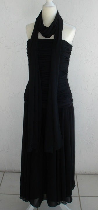 MORGAN TAYLOR STRAPLESS RUCHED BLACK DRESS WITH SHAWL SIZE 10 ao4nOIN4V
