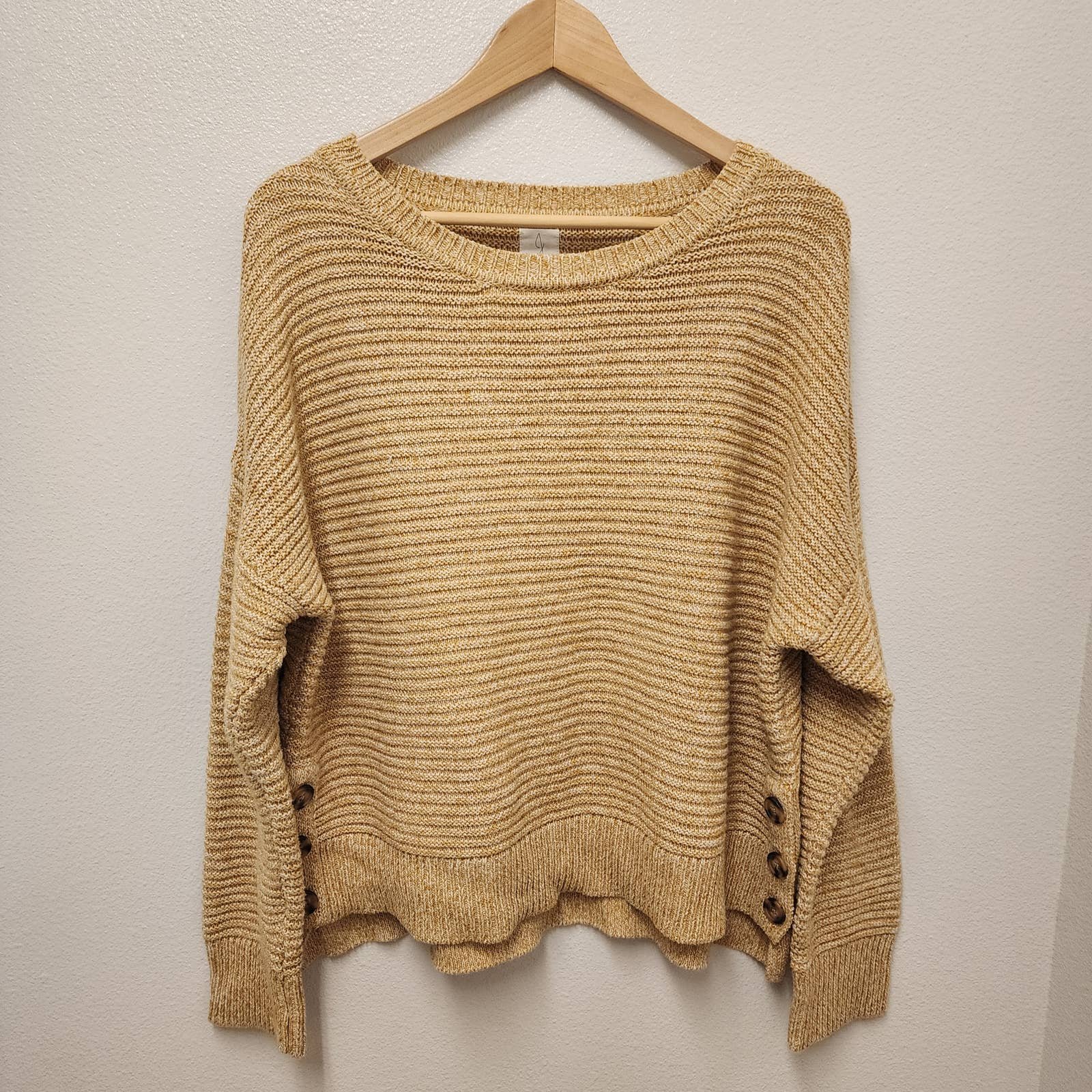 Joie Mustard Yellow Cream Knit Sweater Long Sleeve Ribbed Women´s Size XL F901IQSHz