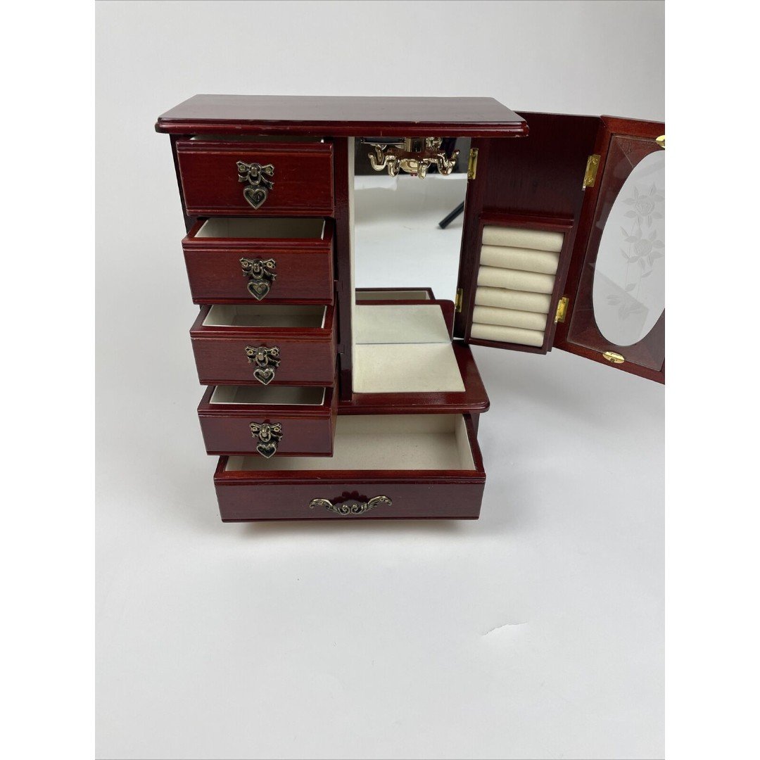 Vintage Wooden Jewelry Box with Mirror - Elegant Storage for Your Treasures! fwVwsa9rM