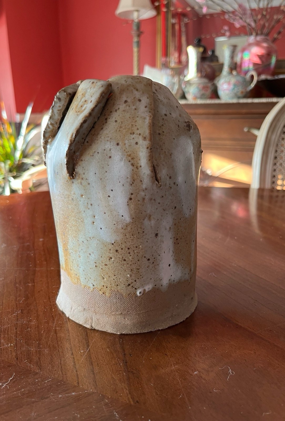 1980s Original Ceramic Slab-Folded Vase  greys & beiges