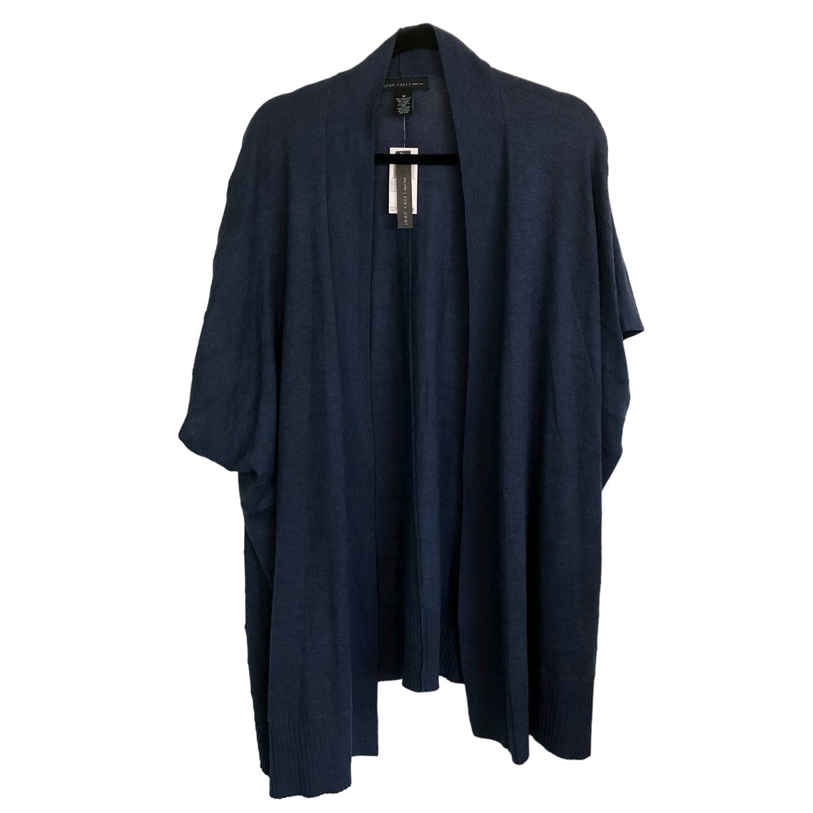 NWT Joan Voss Cardigan Size Medium Dark Blue Wool Blend Open Front Dolman Sleeve 5AYGyiCGU
