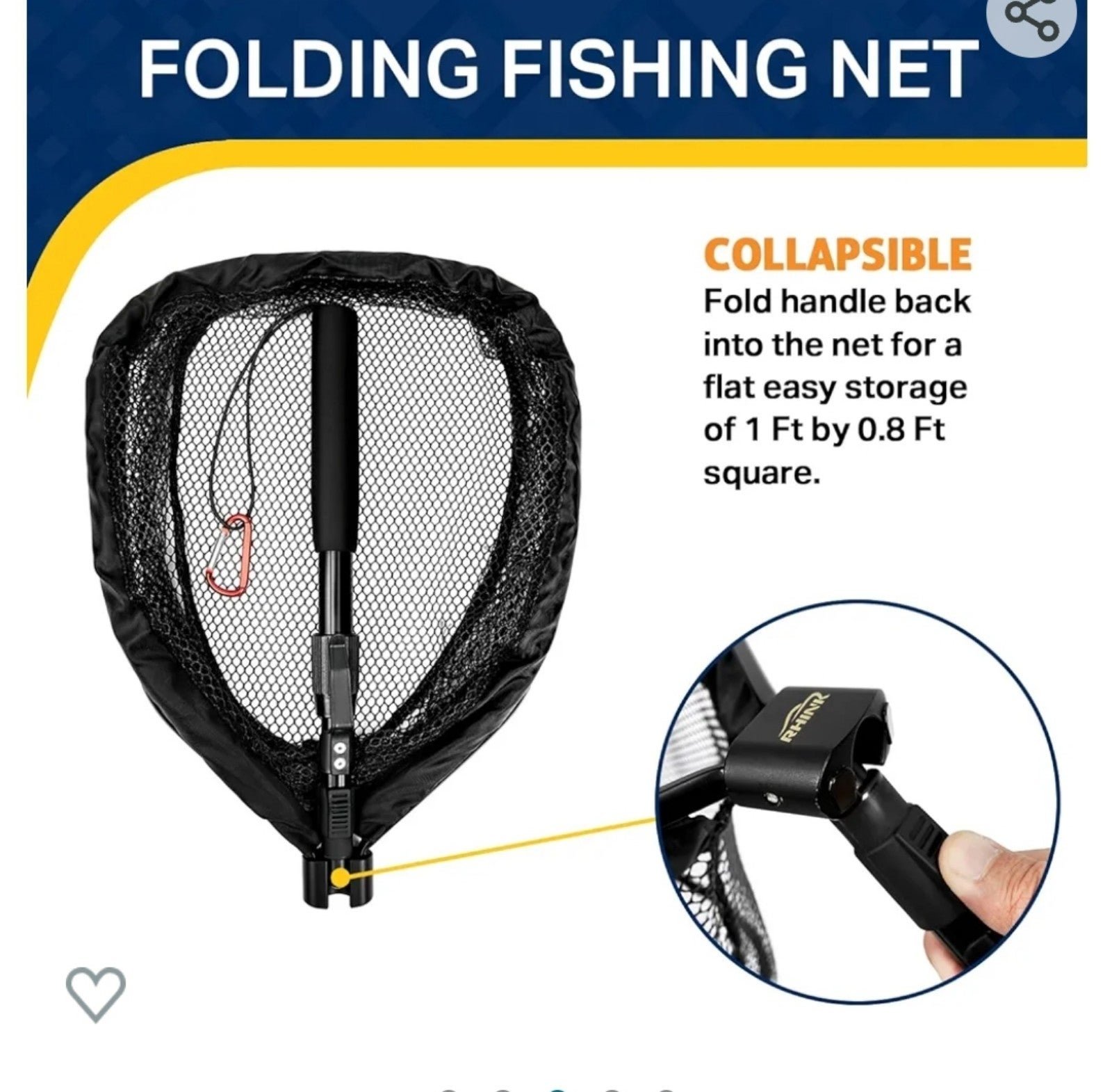 RHINR Rubber Coated Foldable Floating Fishing Net for Steelhead, Salmon, Catfish Ex6WkhJWg