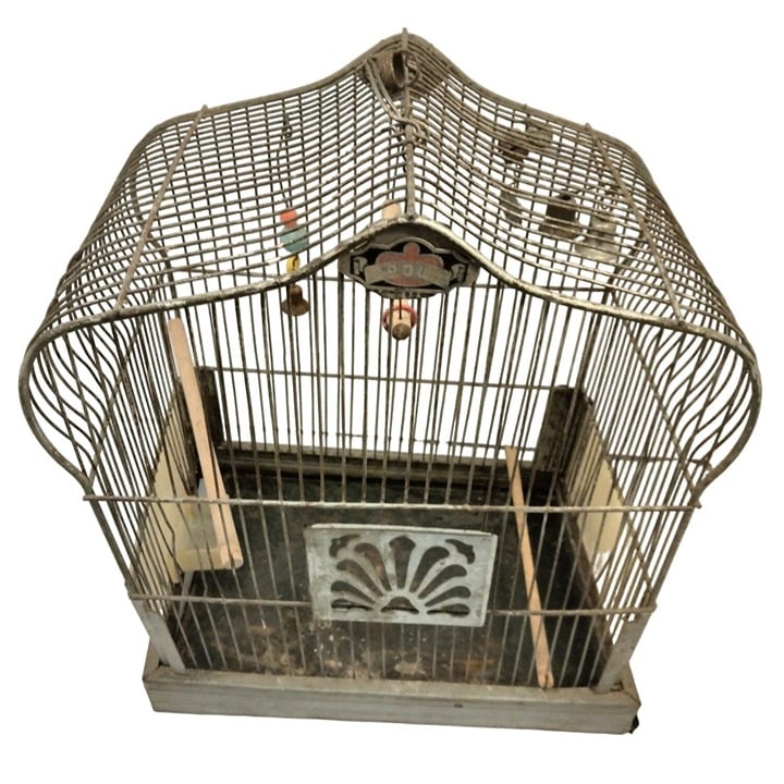 Crown Metal Bird Cage Antique Distressed Shabby Swing 6EJtoeLEd