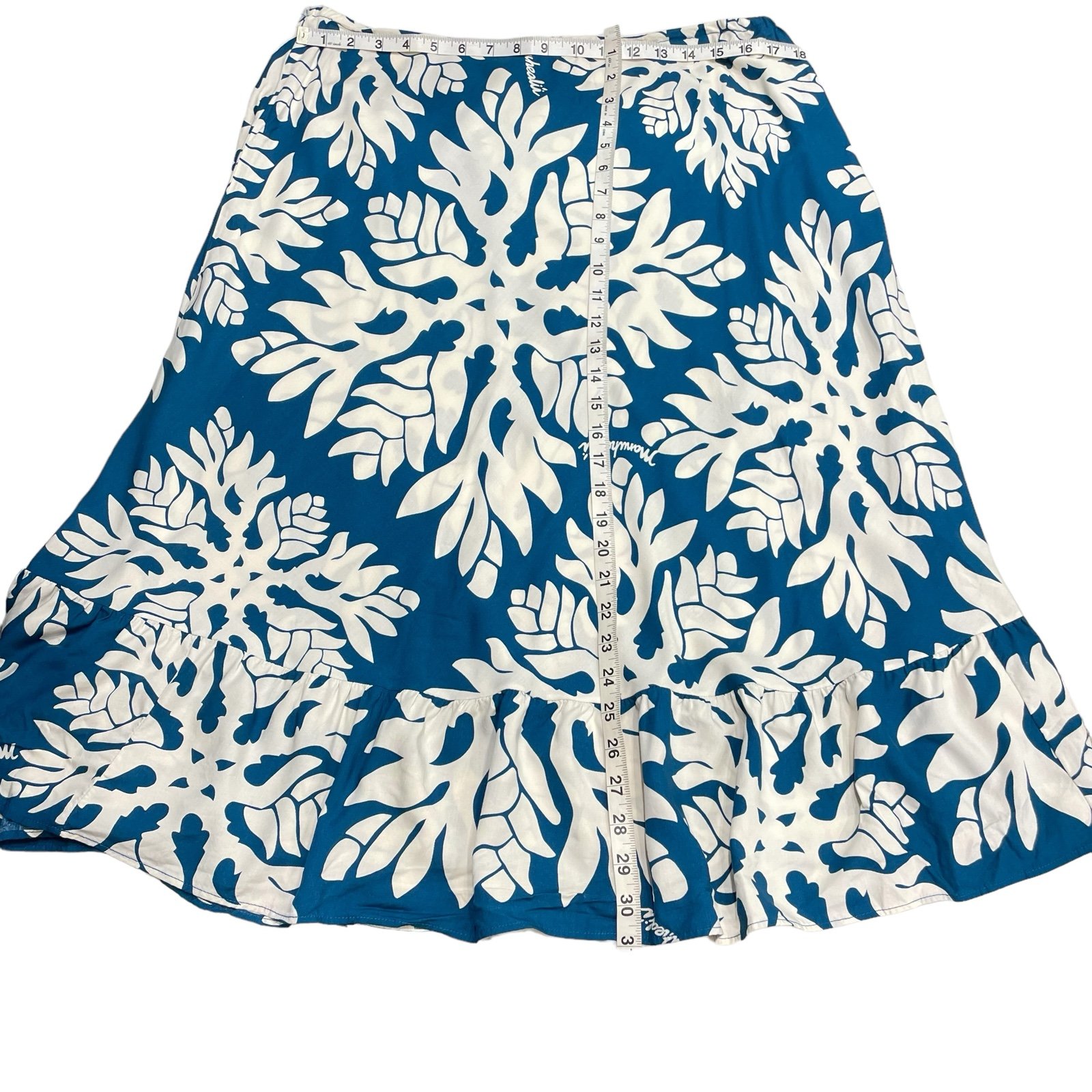 Vintage MANUHEALII Multi-pattern Blue  Bottom Pull-over Skirt Womens Size L FTsyapZby