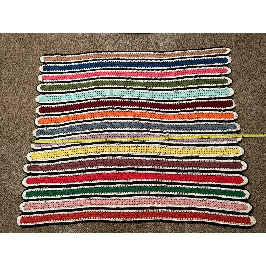 Vintage Multicolored Handmade Crochet Afghan Throw Lap 