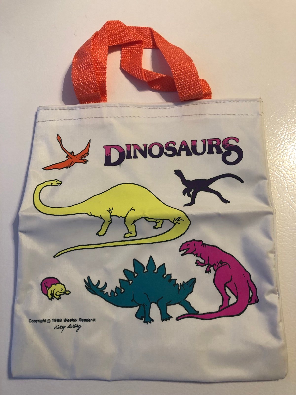 Vintage 1988 Weekly Reader Books Retro Dinosaur Tote Bag Purse Vickey Bolling eLRFWiCa6