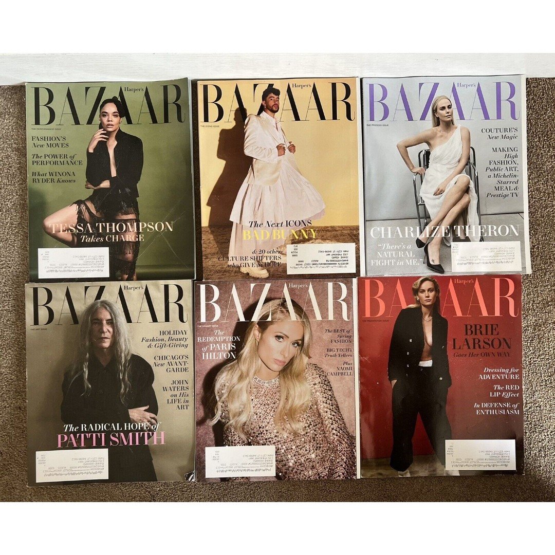 Lot of 6 Harper´s Bazaar magazines Theron Hilton L