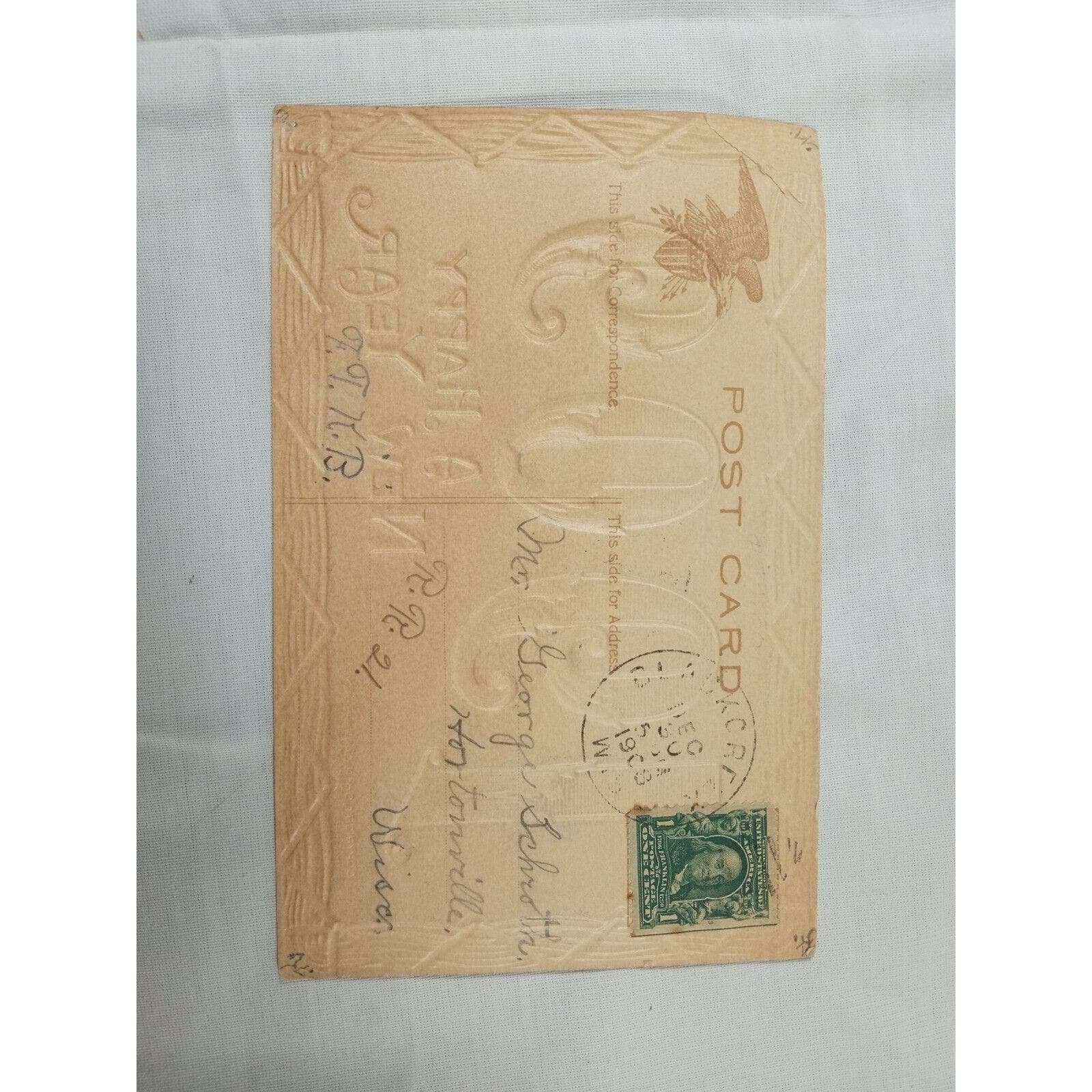 Antique VTG 1908 POSTCARD with BENJAMIN FRANKLIN 1 Cent Green Stamp 1902 - 1910 cMc4yeRvd