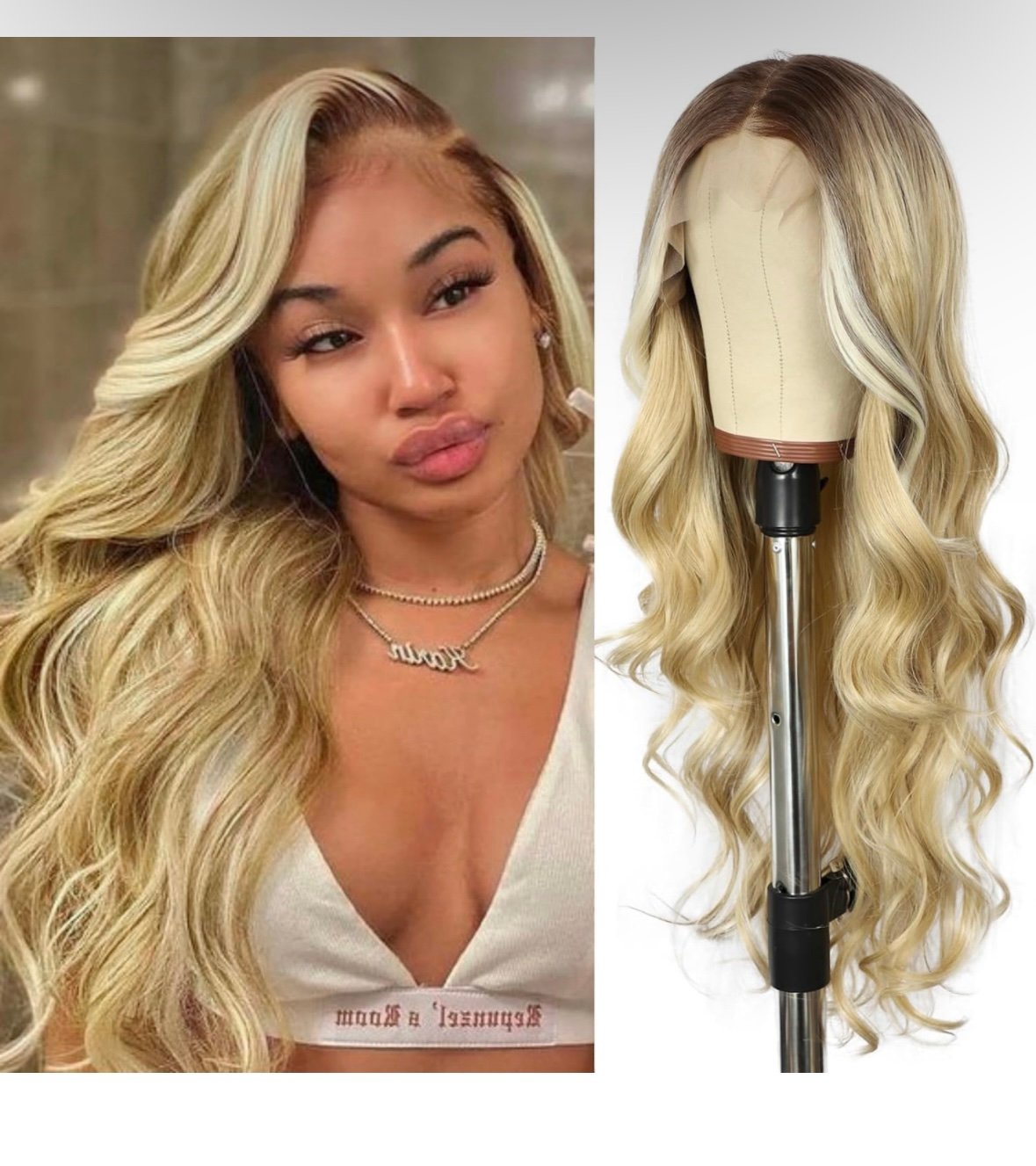 SAPPHIREWIGS Long Blonde Wavy Wig for Women Curly Wavy 13x4 Lace Front Wig 6lBeyluoA