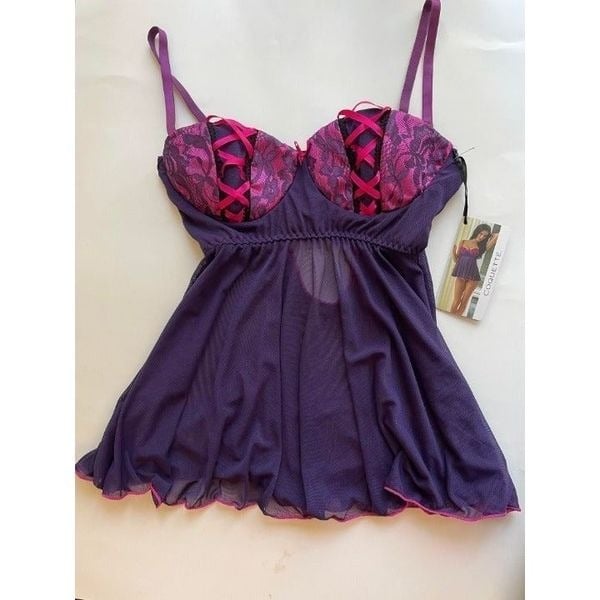 Coquette Purple/Fuchsia Baby Doll Gown Size Small 9KLN90IvW