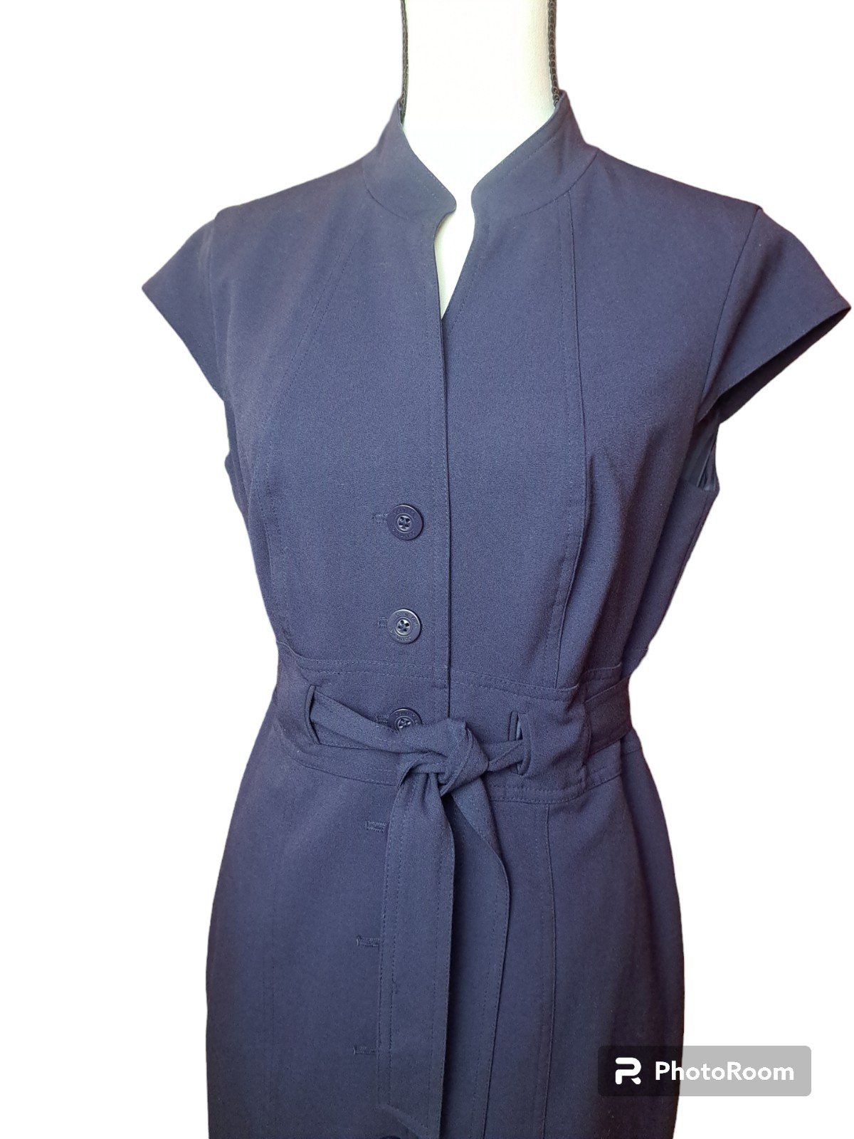 Calvin Klein 10 navy business career dress belted lined navy 68Ify5voW