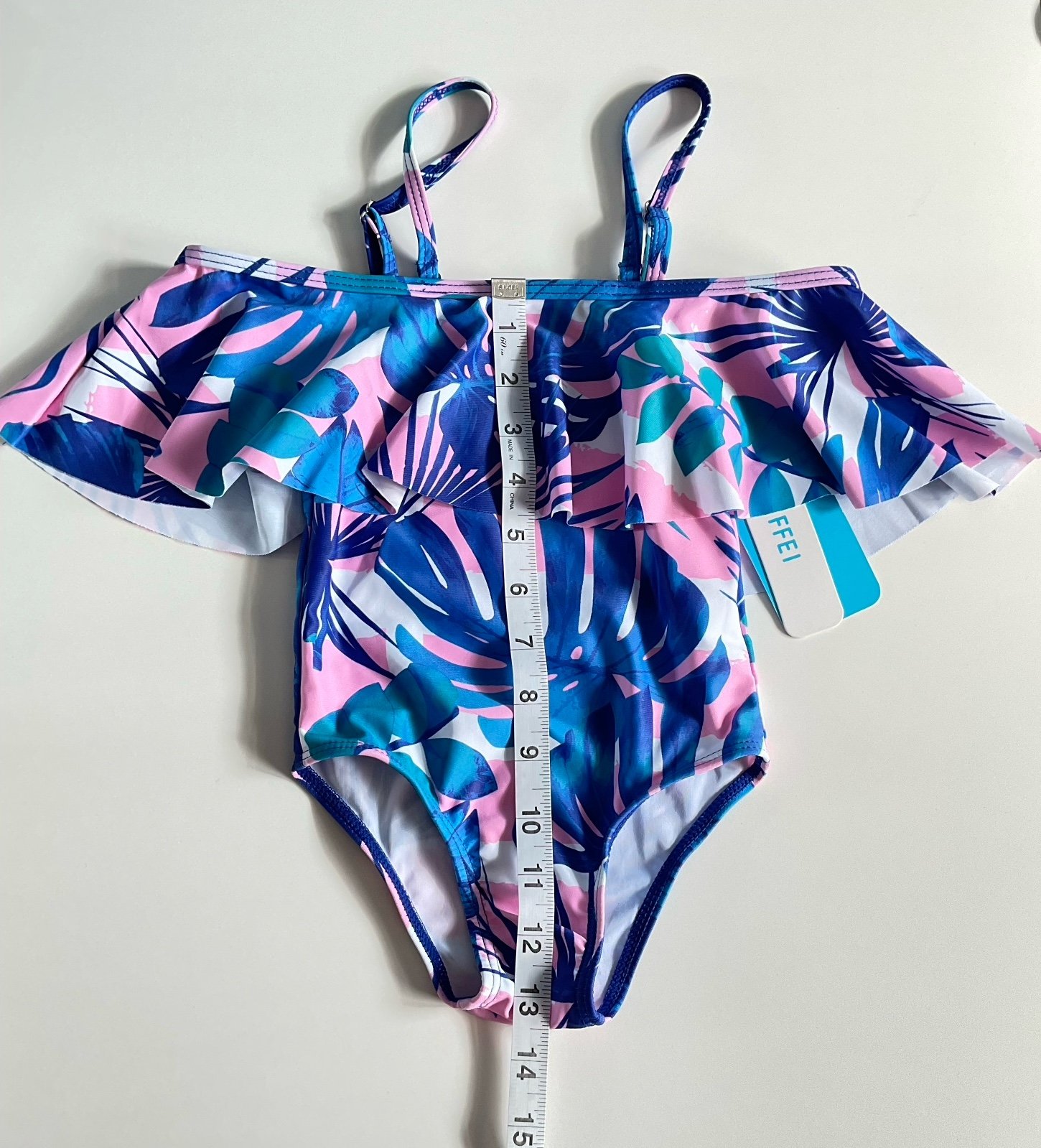 Bikini tropical print one piece toddler Girls blue size 2y Eo6rfkiVO