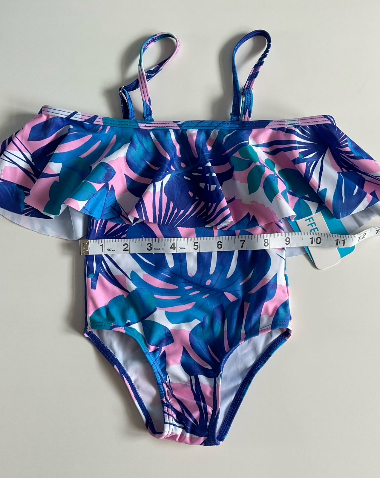 Bikini tropical print one piece toddler Girls blue size 2y Eo6rfkiVO