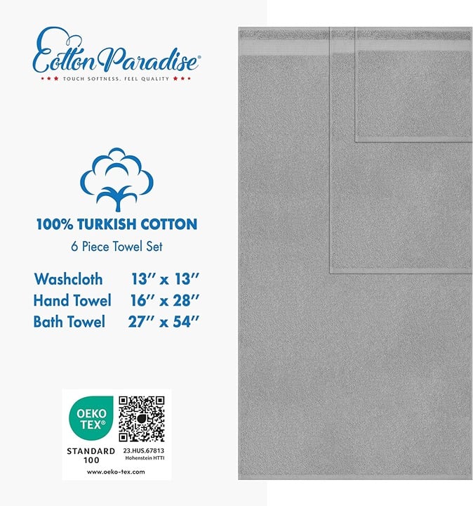 6 Piece Towel Set, 100% Turkish Cotton Soft Absorbent Towels for Bathroom cT0mqOzFO
