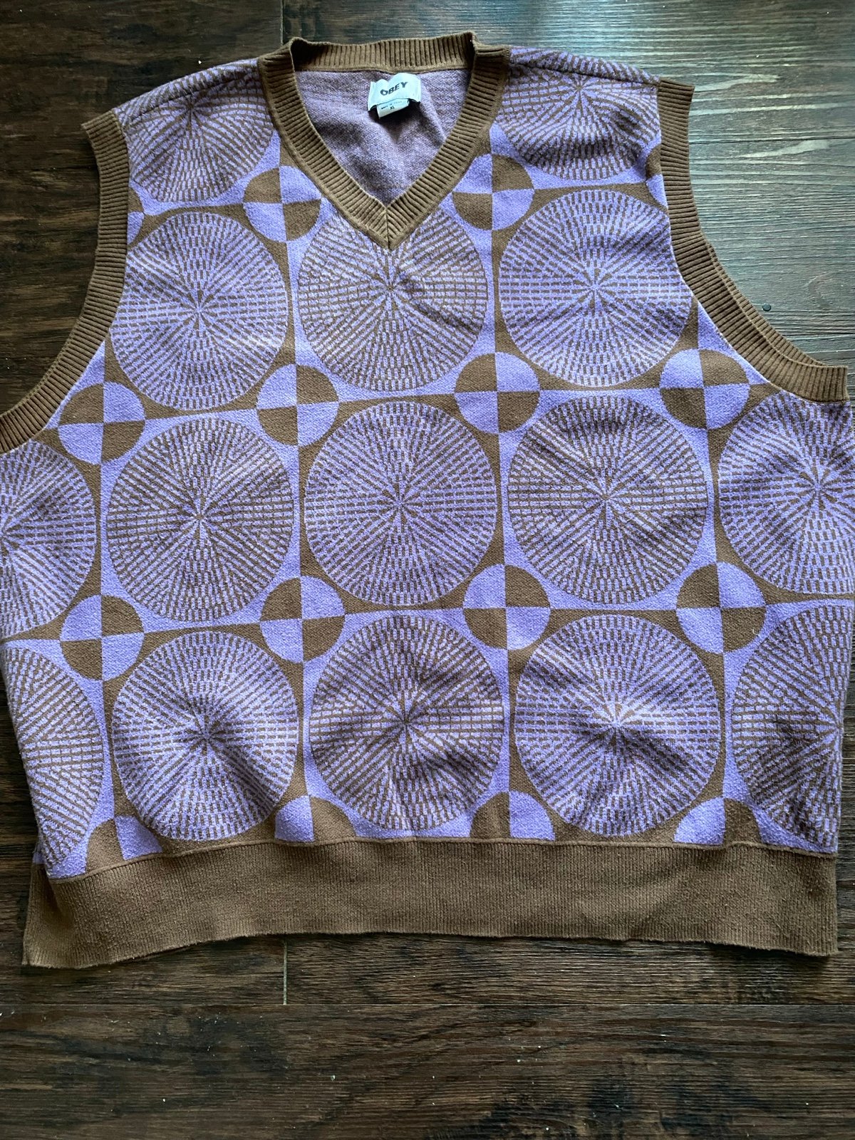 vintage  geometric patterns Obey sweater vest purple and brown size XL fAXJCb2QB