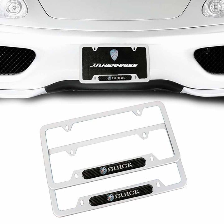 BRAND NEW UNIVERSAL 2PCS BUICK SILVER LICENSE PLATE FRAME 4prwr7ytb
