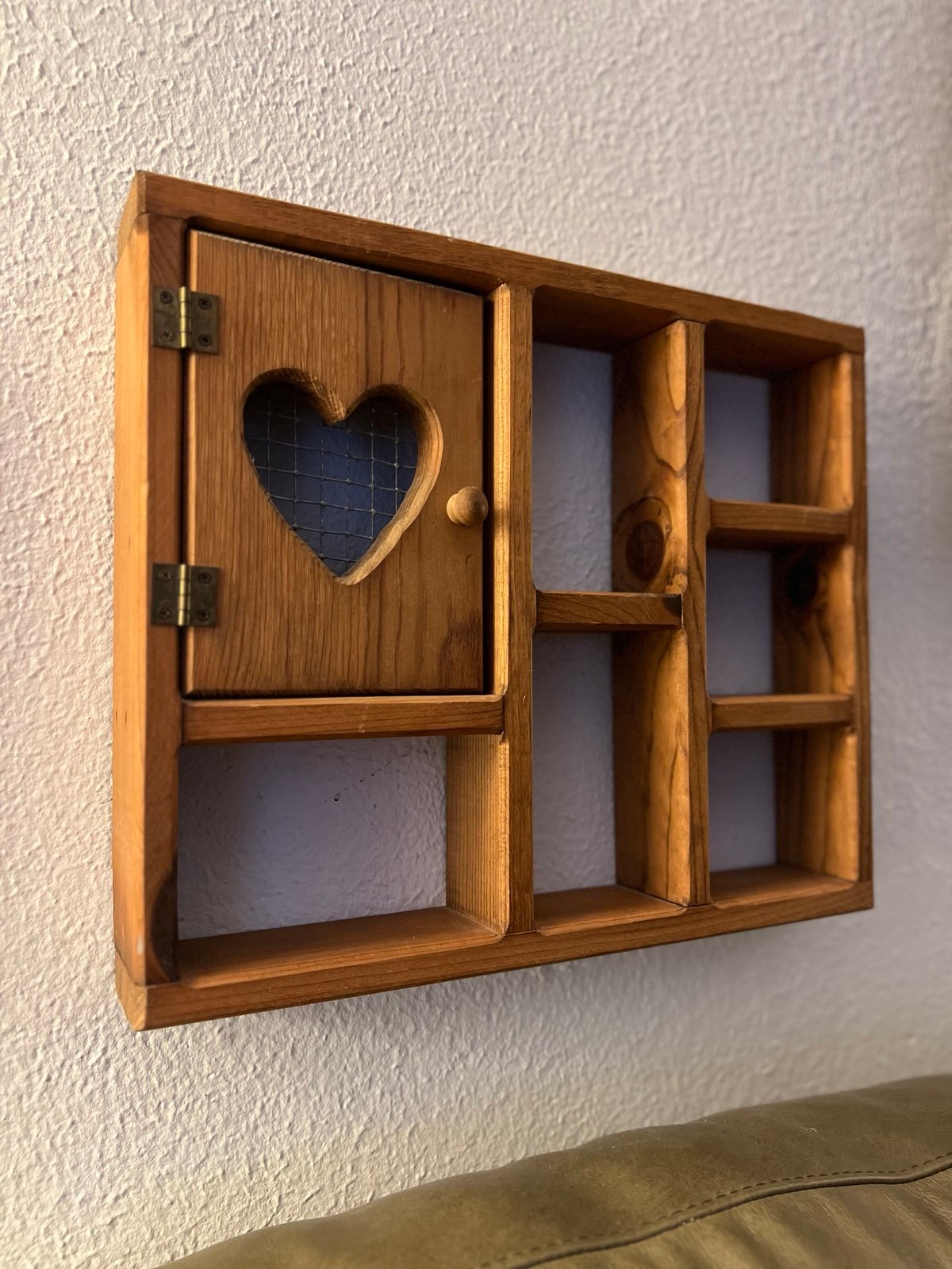 Vintage Wood Wall Shelf Heart Cutout Door Shadow Box Di
