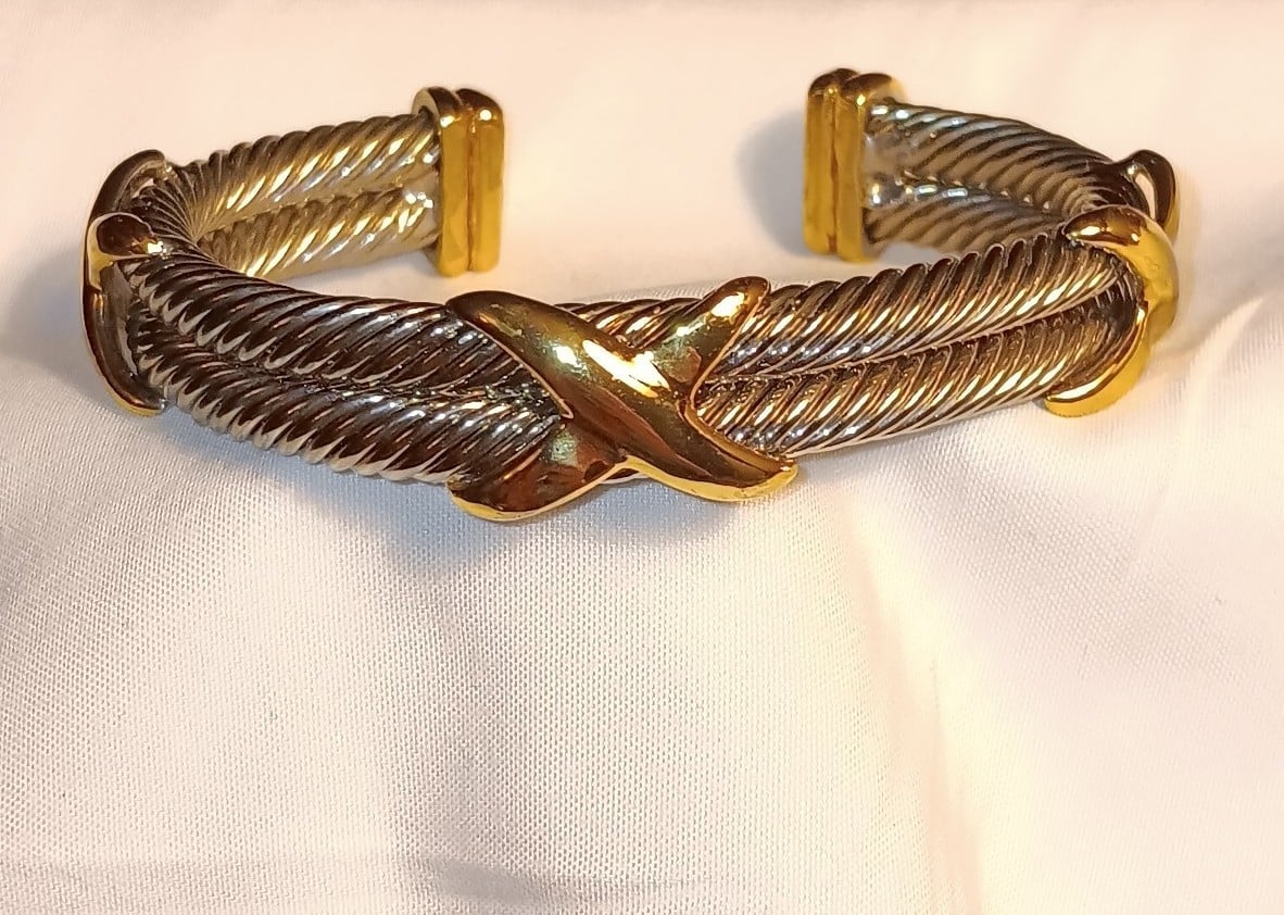 Bracelet vintage cuff bracelet Silver and Gold Tone E1F