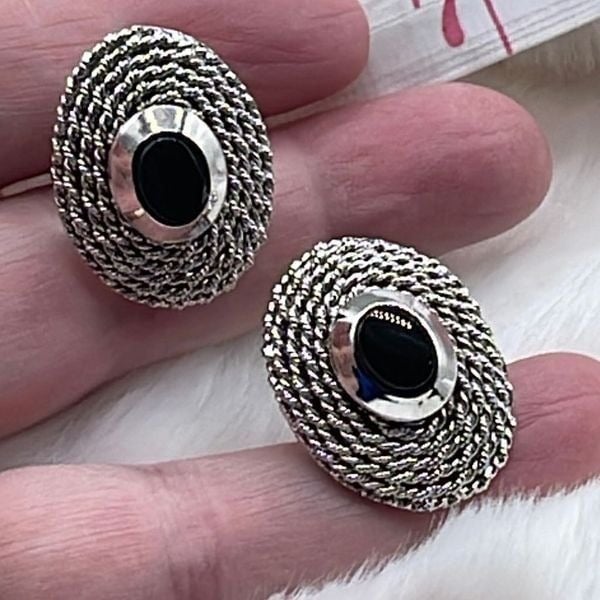 Made in Italy for Shields. Silver plated cuff links with black onyx decor g46CIByTv