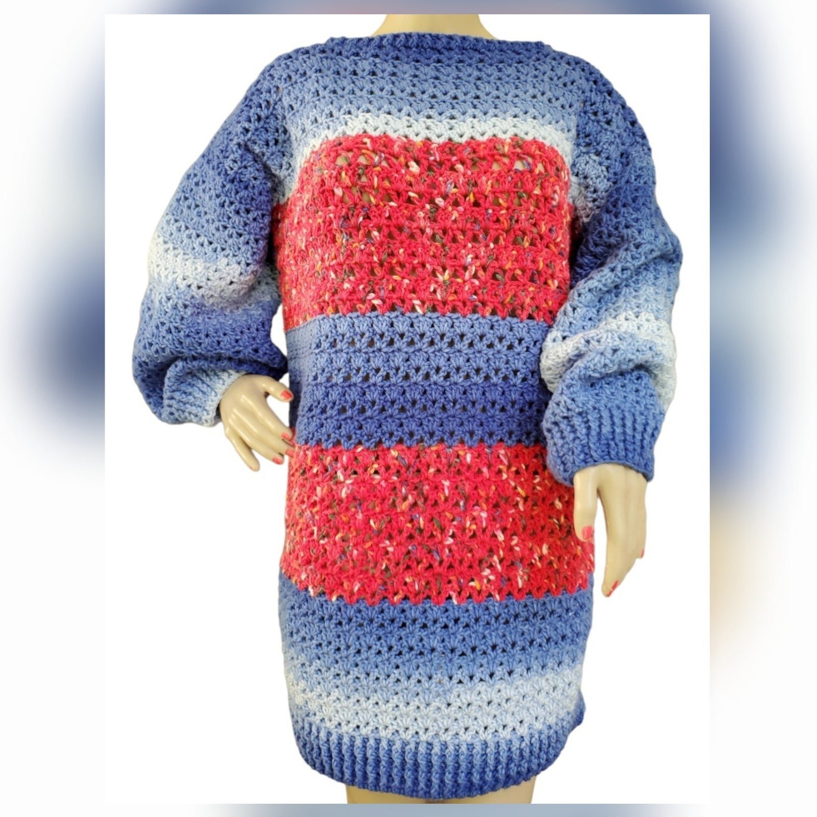 Women´s Blue Sweater with Red, Multicolor Aligning