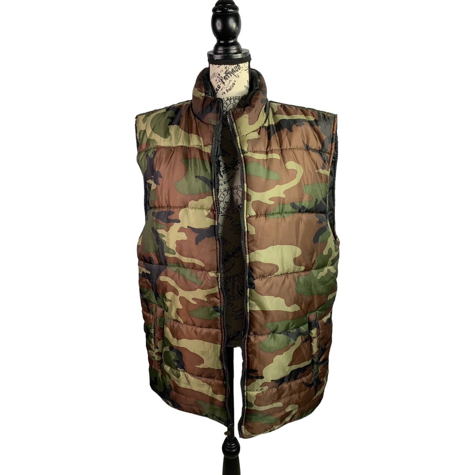 Men’s OPEN TRAILS Camo Puffer Hunting Vest Green Brown Black Full-Zip Size XL aJv5rK813