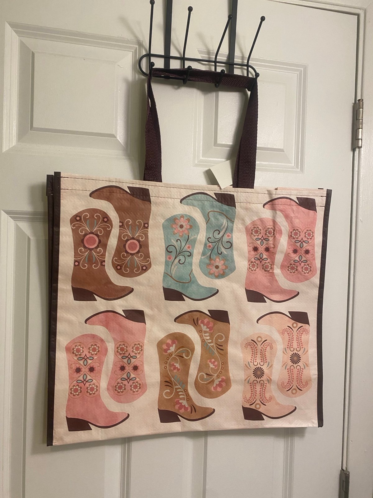 Reusable tote bag cowgirl boots 1HZaADcCQ