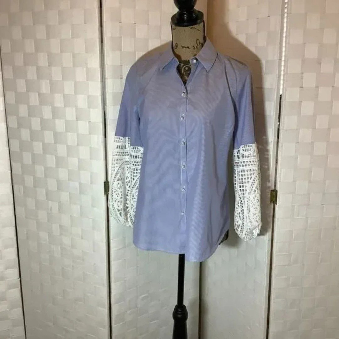 Chico´s lace crochet sleeve blouse size 0P small petite gGRvajppa