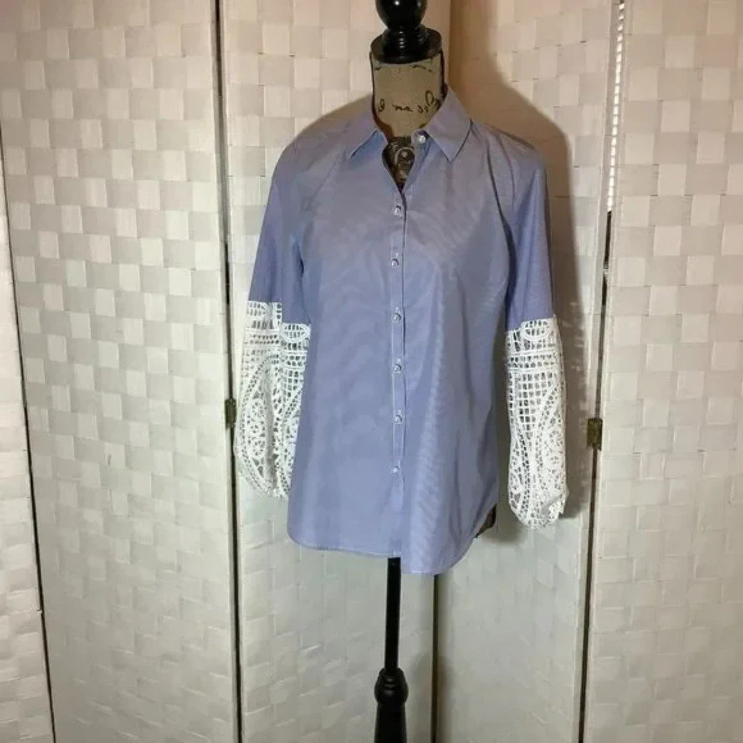 Chico´s lace crochet sleeve blouse size 0P small petite gGRvajppa