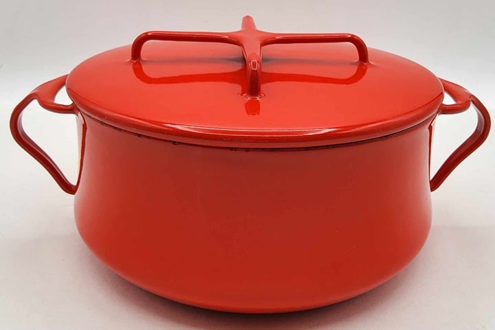 Vintage Dansk Designs IHQ Kobenstyle 2 Qt Red Enamel Pot with Trivet Lid Bu0IaQubS