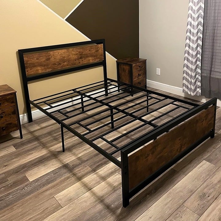 NEW Full Bed Frame with Headboard and Footboard No Box Spring Needed Brown 6oJeMEl3m