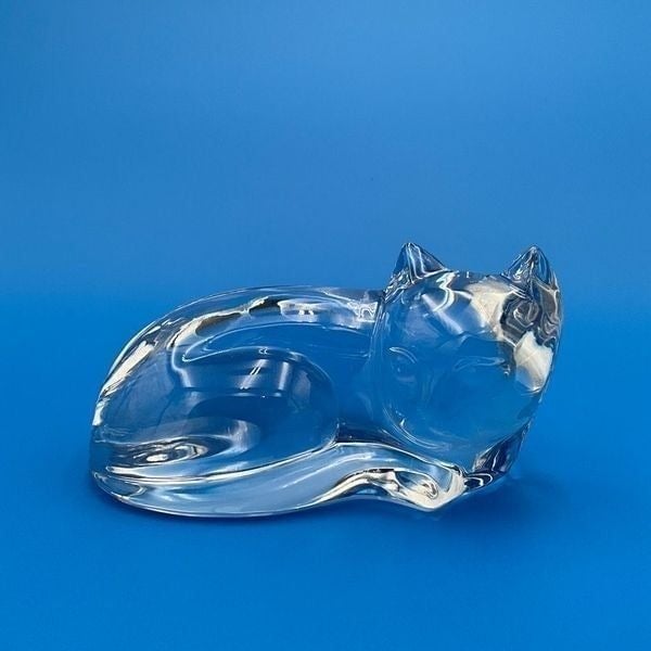 VINTAGE Val St. Lambert Crystal Cat Figurine eafQpLum4