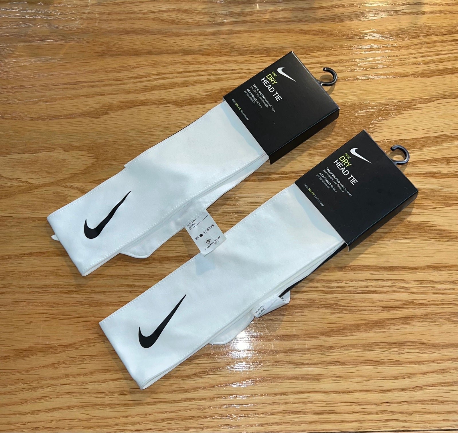 (2) NEW Nike Dri-Fit Dry Head Tie Tennis Headband White/Black Swoosh Sweatband 8RPjHX3PN