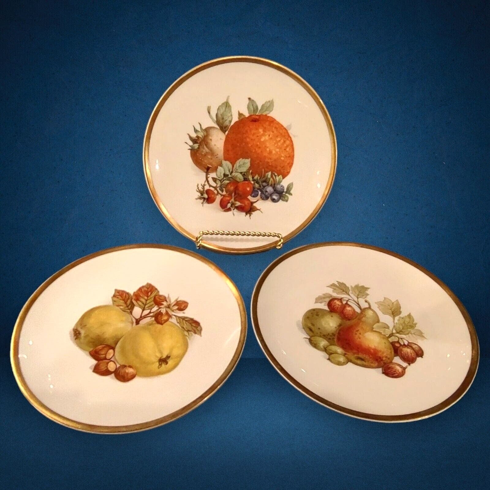 3 Vintage Golden Crown Bavaria Germany Orchard Harvest Salad Dessert Plates EiYbHrhWq
