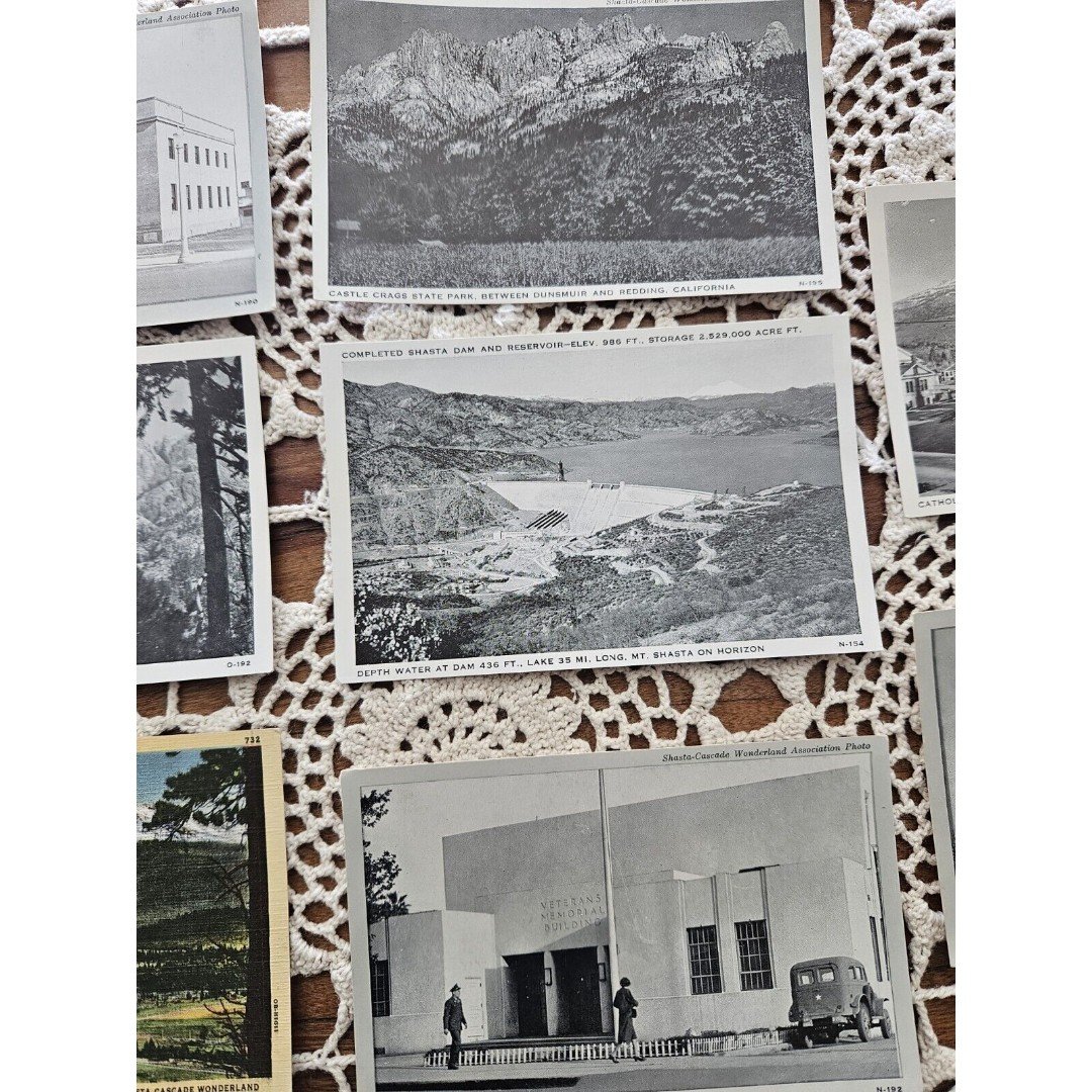 Vintage Lot of 8 California Postcards, Unused, Mt. Shasta  Dam, Redding BIeSkTgR6