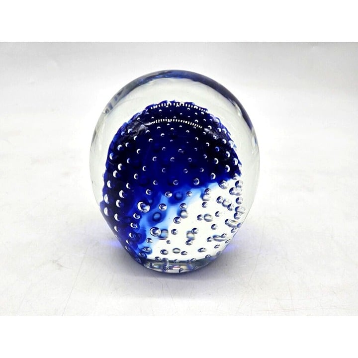 Art Glass Paperweight Unmarked 2 lb 12 oz Blue Bubbles GB6oLei1D