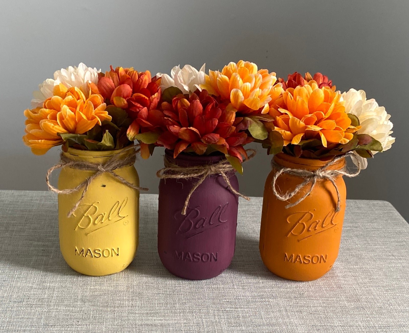 Hand-crafted distressed chalk painted Mason jar vases w