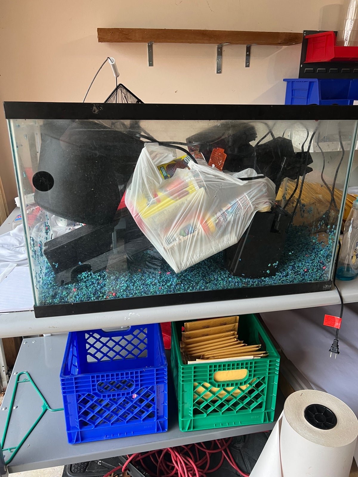 20 gallon fish tank with food and top and gravel and de