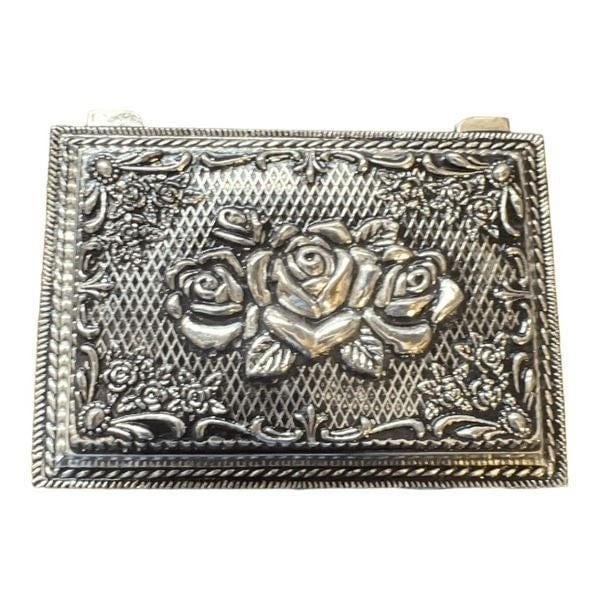 Royal Gallery Silverplated Footed Jewelry Box With Rose