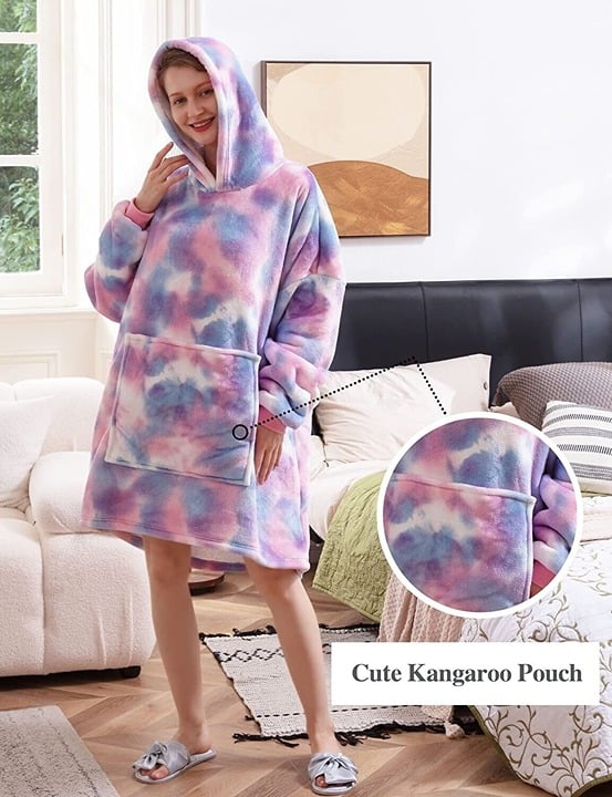 Wearable Blanket Hoodie with Giant Pocket for Women and