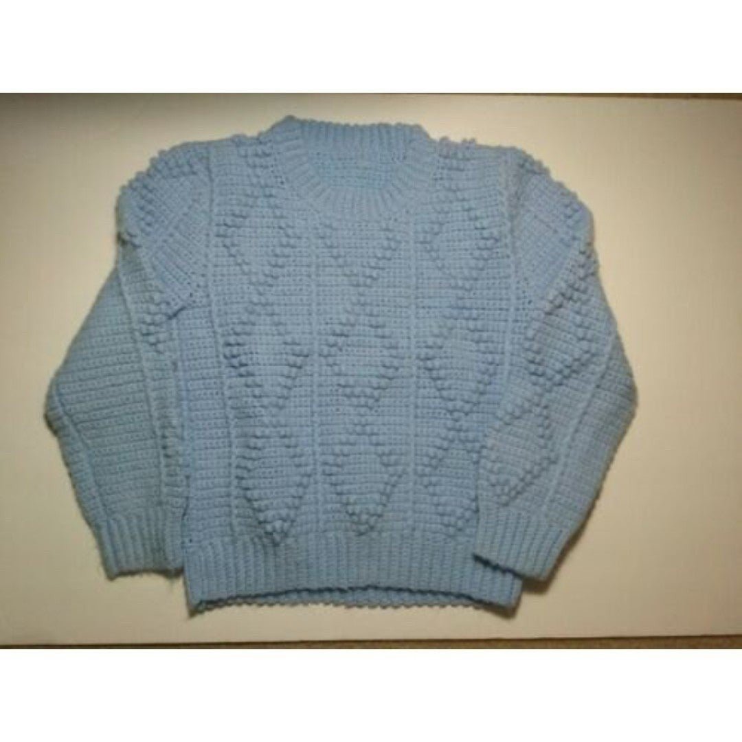 Vintage 1980s Hand Crocheted Girl´s Sweater Baby Blue Acylic Fingerling Yarn DEMO9Gez5