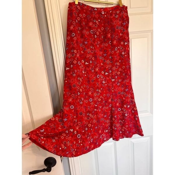 Christopher and banks long red maxi floral skirt size 8
