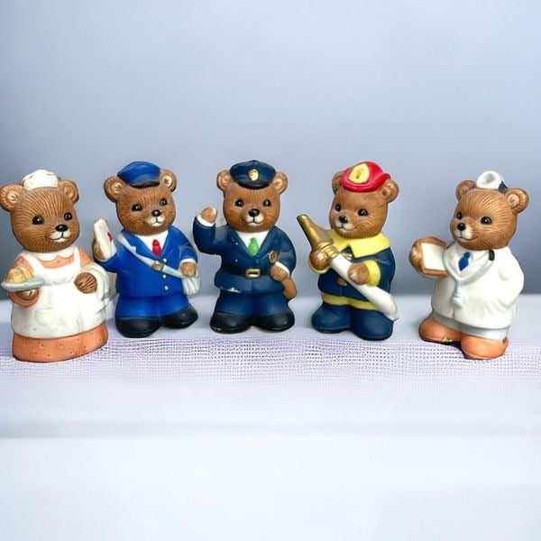 Homco Vintage Homco #8805 Essential Services Bear Figurines Lot of 5 DUkmOx0gt