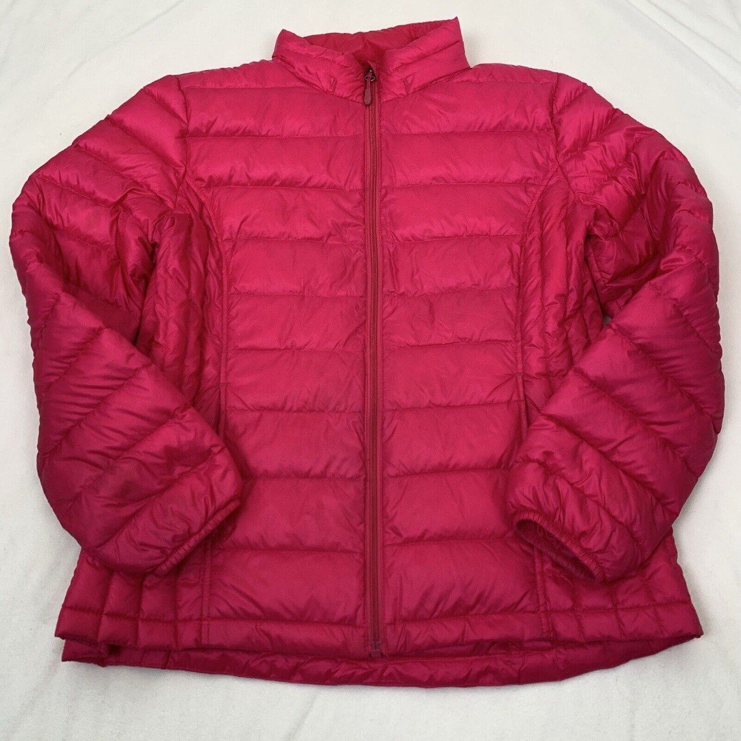 Womens Down Jacket Large Pink Pockets Puffer Coat Full Zip 32° Heat - See Flaws ENS5yOsS7