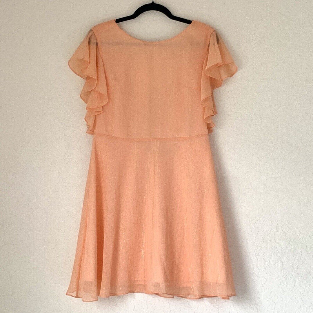 Halston Dress Women Size 2 Peach Gold Shimmer Flutter S
